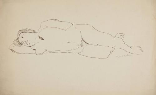 [Nude figure reclining on their right side]