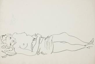 [Topless woman reclining on back]