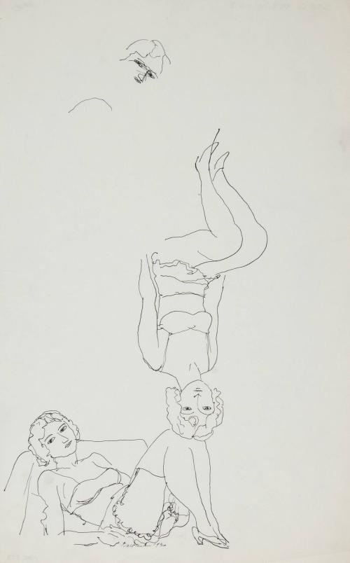 [two female figure studies, one seated, one reclining]