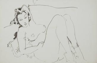 [reclining female figure, knees bent, arm behind head]