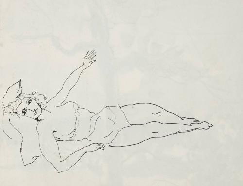 [Reclining woman with head on pillow]