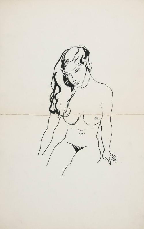[Study of seated female nude with long, wavy hair]