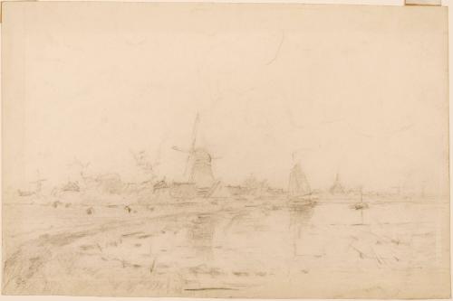 [Landscape with windmill and sailboat]