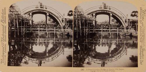 26. A semi-circular bridge in quaint old Japan. The famous Kameido Bridge.