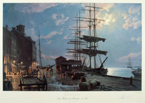 BOSTON Long Wharf by Moonlight in 1865