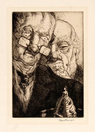 Untitled (two old men examining small figure)