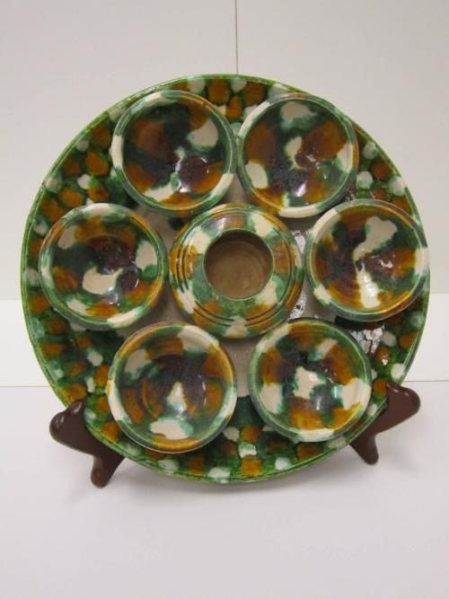 [Sancai plate with attached cups]