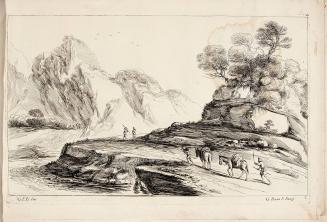 untitled landscape, peasants with burros, distant mountain