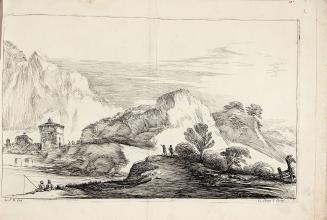[Landscape with fishermen and village in background]