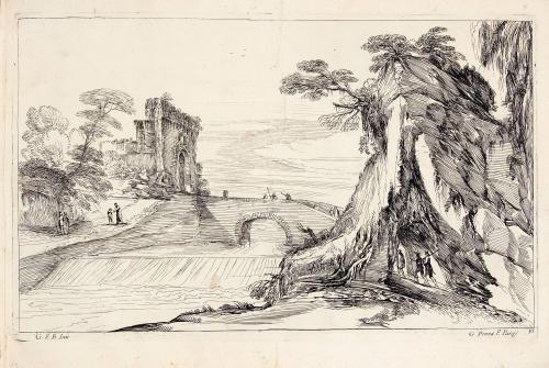 [Landscape with rock in foreground and ruins in background]