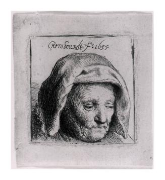 [The artist's mother in a cloth headdress, looking down: head only]
