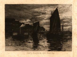 Boats at evening at harbor after David Law (Whitby Harbour)