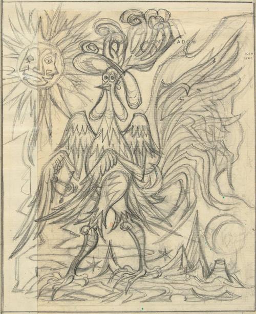 untitled [sketch rooster, sun and moon]