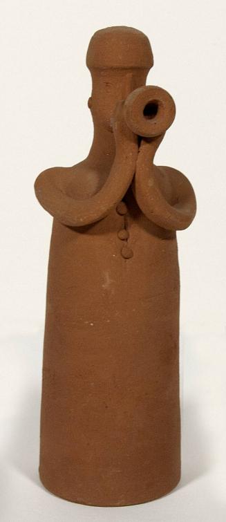 votive figurine with conical-shaped body, playing a horn