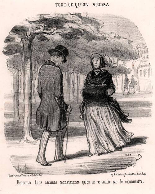 Rencontre d'une ancienne connaissance qu'on ne se soucie pas de reconnaître... [Meeting an old acquaintance one would rather not know...], pl. 4 from TOUT CE QU'ON VOUDRA