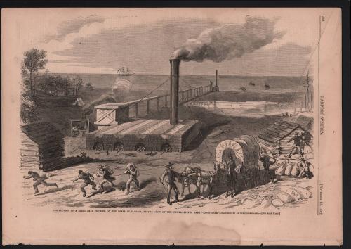 Destruction of a Rebel Salt Factory, on the Coast of Florida, by the United States Bark “Kingfisher” - sketched by an Officer Engaged.