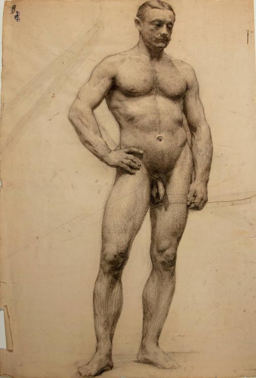 [Nude male figure with mustache]