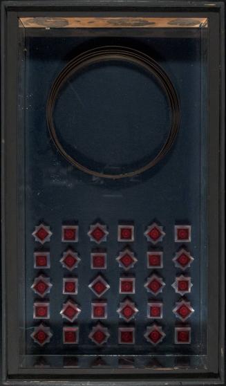 untitled [construction with brass ring, mirrors, and red insignias]