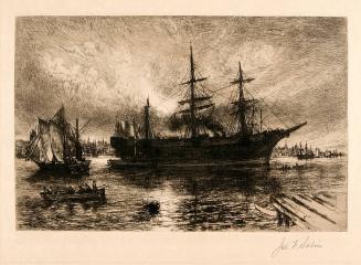 [Harbor scene with steam ship]