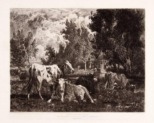 Landscape and Cattle (after painting by Charles Émile van Marcke de Lummen)