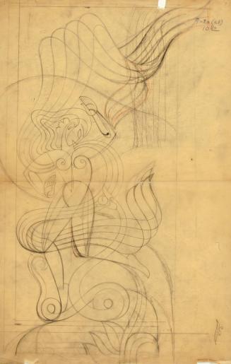 (66) untitled [sketch, Art Deco stylized figure with serpent]