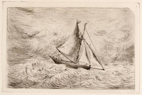 [Sailboat in rough seas]
