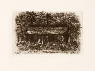 untitled [hut with porch in forest]