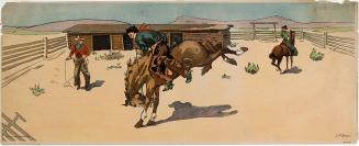 untitled [corral, cowboys, and bucking bronc]