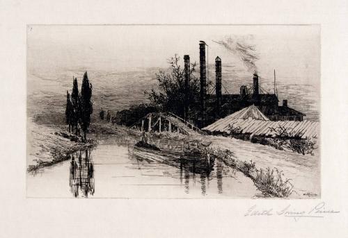 [Landscape with canal and factory chimneys]