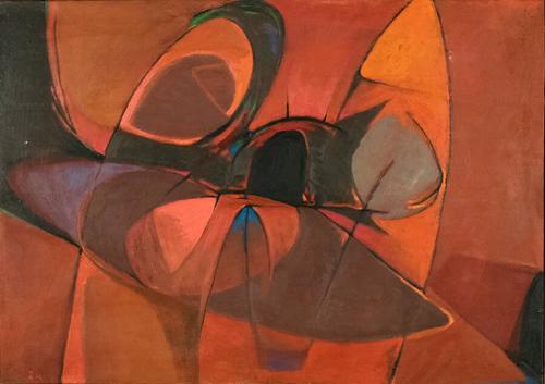 [Abstraction in reds, oranges, black]