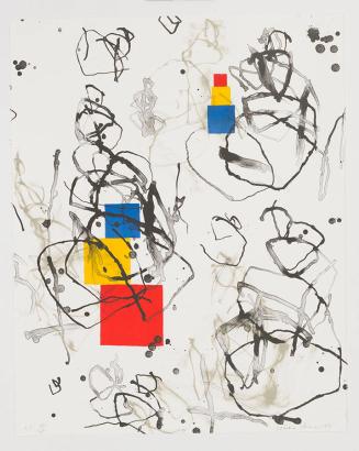 [Grouped primary colored geometric shapes with black lines on white background]
