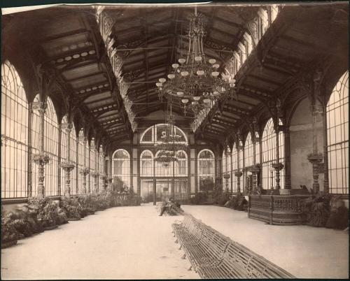 [Windowed interior with benches]