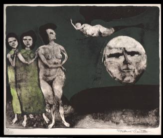 untitled [three women, flying mermaid, ladder leaning on Moon-face]