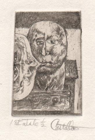 Untitled, head in drawer with face coming out of mouth