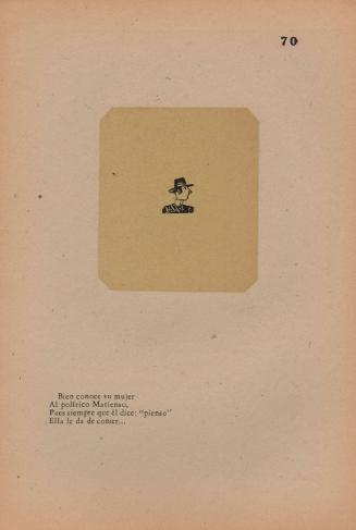 70. Politician. Politician Matienso’s wife— /How well she knows her husband!/ He only has to say, “I think....”/ And she brings him food at once,