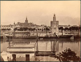 untitled, [view building, canal, ships, barges, landscape]