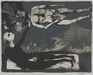 untitled [figure in black, second figure, unclothed (except for leaf) with four faces]