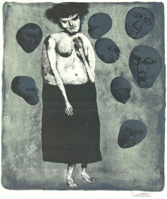 untitled [standing woman surrounded by eight faces]