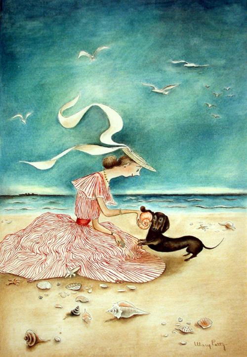 [Girl with Dachshund and Shell]