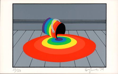 [Rainbow paint can with spill]