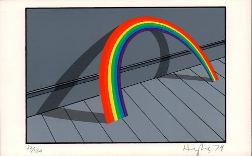 untitled [rainbow with shadow, resting on rail]