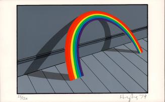 [Rainbow with shadow, resting on wall]
