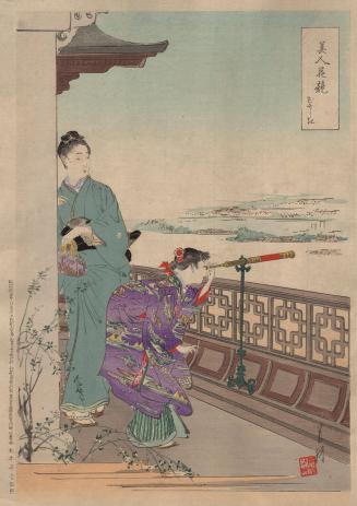 Two Women on Balcony with Telescope