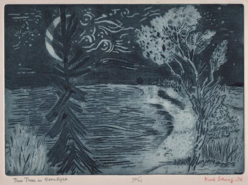 Two Trees in Moonlight (blue version)