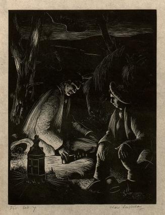 Two seated men with lantern