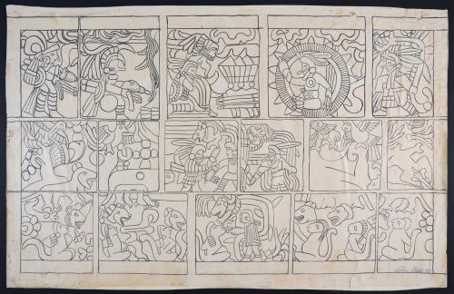 #9 Temple of the Tablets (Tableros), Chichen Itza Yuc[atan] Study of the Relief on the Righthand Side of the Building 