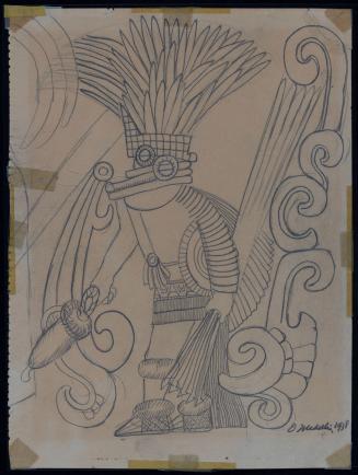 Detail #11, Mural in Low Relief on Main Wall of Lower Chamber, Temple of the Tigers, #11-22, Chichen Itza Yucatan