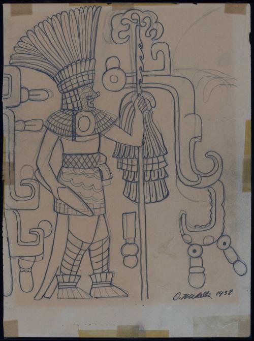 Mural in Low Relief on Main Wall of Lower Chamber, Temple of the Tigers, #25-26, Chichen Itza Yucatan