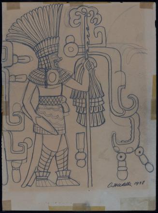 Mural in Low Relief on Main Wall of Lower Chamber, Temple of the Tigers, #25-26, Chichen Itza Yucatan
