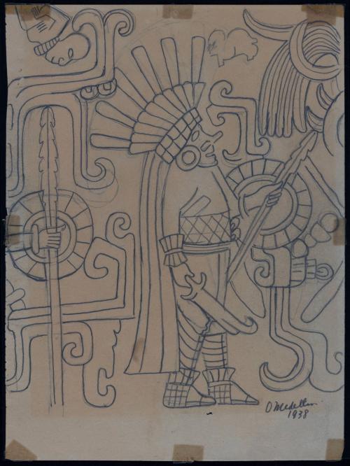 Mural in Low Relief on Main Wall of Lower Chamber, Temple of the Tigers, #27-28, Chichen Itza Yucatan